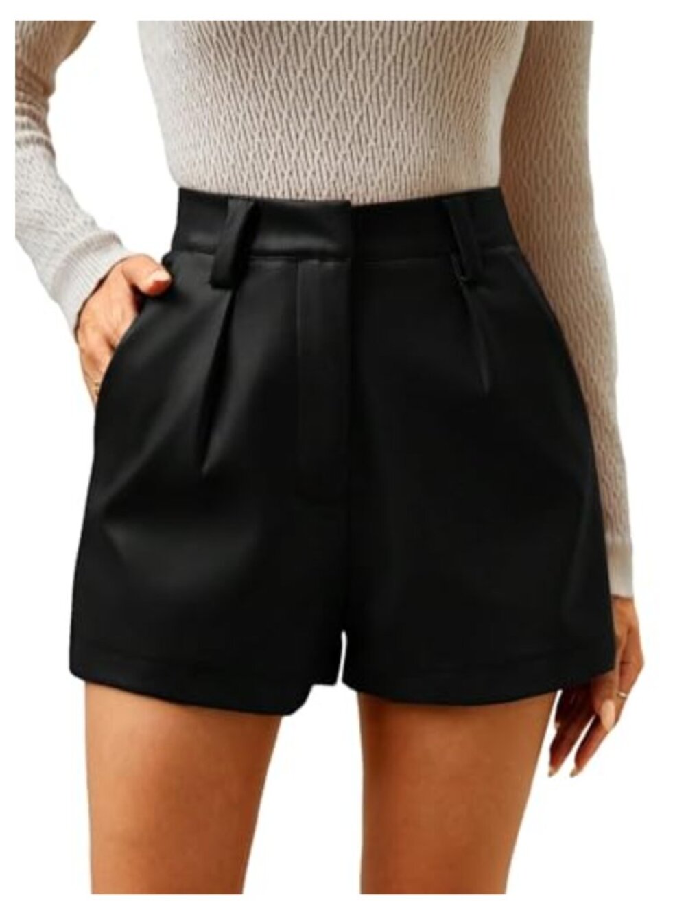 Faux Leather High Waisted Wide Leg Dressy Casual Shorts with Pockets